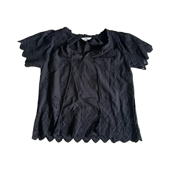 Adiva Eyelet Open Knit Black Tassel Top Size Medium - Picture 1 of 4